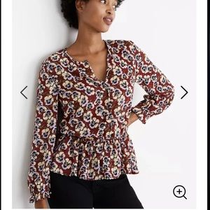 Madwell Drawstring Ruffle-Hem Top in Viola Floral